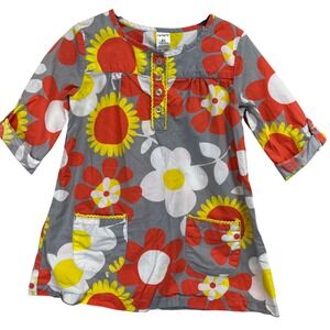 Carters‎ Toddler Girls 4t Dress Floral Print Gray Red Yellow Pockets